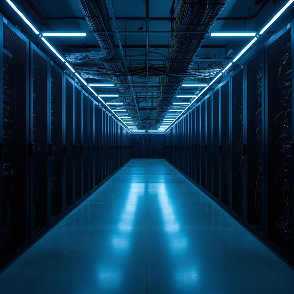 Sala técnica com bastidores e infraestrutura elétrica